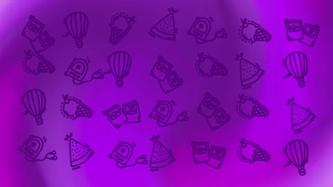 Purple party icon pattern background with festive doodles 库存影片 330464605