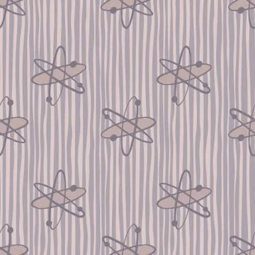 Purple pastel palette seamless pattern with molecules silhouettes. Striped ba Stockillustratie