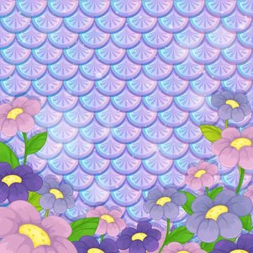 Purple pastel scales pattern with many flowers 스톡 일러스트