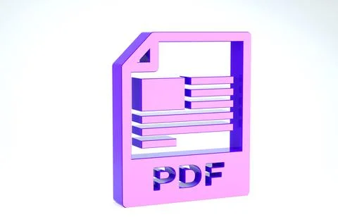Purple PDF file document. Download pdf button icon isolated on white backgrou Stock Illustration