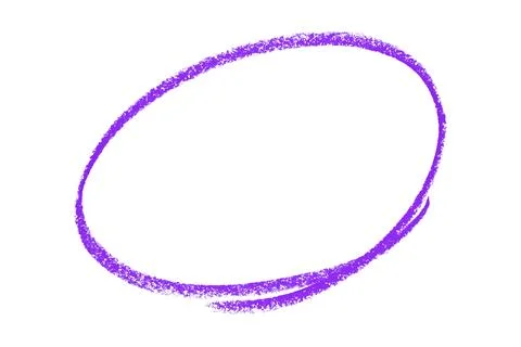 Purple pencil highlight circle mark isolated on white background Illustrazione stock