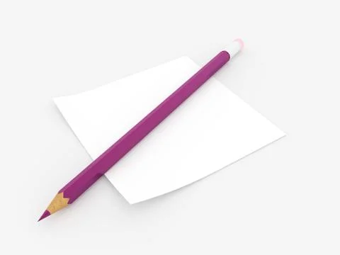 Purple pencil on note paper rendered on white イラスト素材