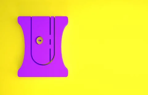Purple Pencil sharpener icon isolated on yellow background. Minimalism concep 스톡 일러스트