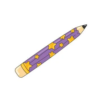 Purple pencil with yellow star pattern cartoon Vector Illustrazione stock
