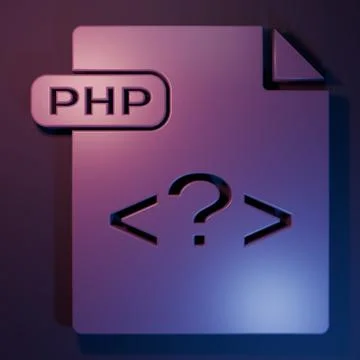 Purple PHP file document. Download php button icon isolated on purple-blue .. Stock Illustration