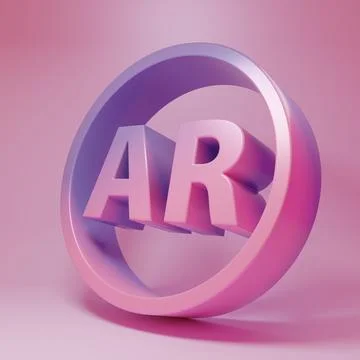 Purple-pink Ar, augmented reality icon isolated on pink background. Minimal.. イラスト素材