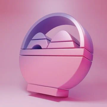 Purple-pink Basket with easter eggs icon isolated on pink background. Happy.. 스톡 일러스트