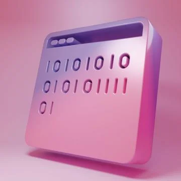 Purple-pink Binary code icon isolated on pink background. Minimalism concep.. Stock Illustration