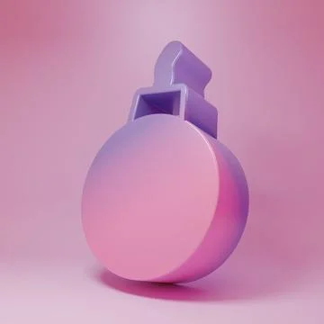 Purple-pink Bomb ready to explode icon isolated on pink background. Minimal.. Stock Illustration