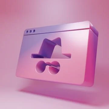 Purple-pink Browser incognito window icon isolated on pink background. Mini.. Illustrazione stock