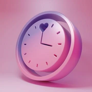 Purple-pink Clock icon isolated on pink background. Time symbol. Minimalism.. 库存插图