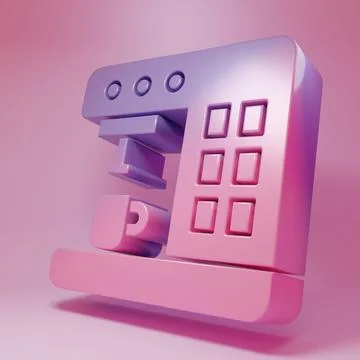 Purple-pink Coffee machine icon isolated on pink background. Minimalism con.. Stock Illustration