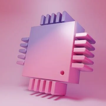 Purple-pink Computer processor with microcircuits CPU icon isolated on pink.. Stock Illustration