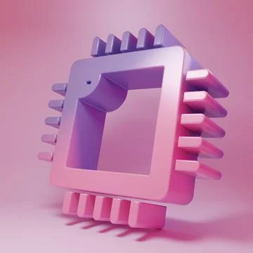 Purple-pink Computer processor with microcircuits CPU icon isolated on pink.. Stock Illustration