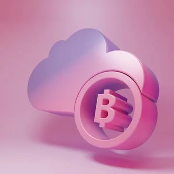 Purple-pink Cryptocurrency cloud mining icon isolated on pink background. B.. Stock Illustration