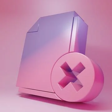 Purple-pink Delete file document icon isolated on pink background. Rejected.. Stock Illustration