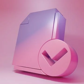 Purple-pink Document and check mark icon isolated on pink background. Check.. Ilustración de archivo