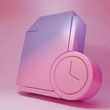 Purple-pink Document with clock icon isolated on pink background. Document .. イラスト素材