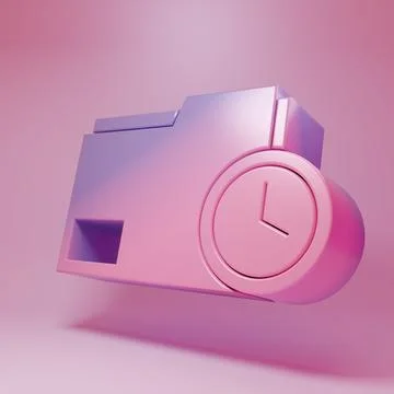Purple-pink Document folder with clock icon isolated on pink background. Do.. 库存插图