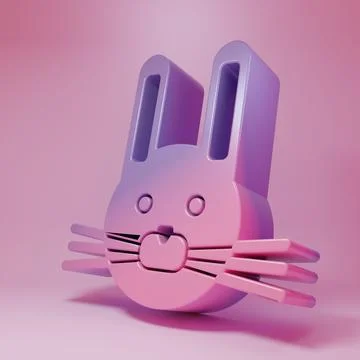 Purple-pink Easter rabbit icon isolated on pink background. Easter Bunny. M.. Stock Illustration