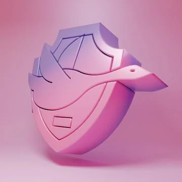 Purple-pink Flying duck on shield icon isolated on pink background. Hunting.. Stock Illustration