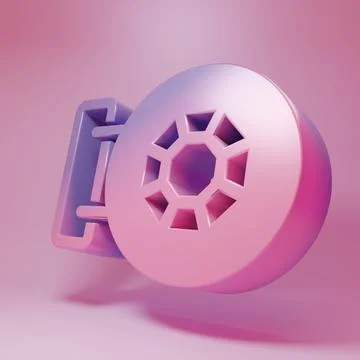 Purple-pink Front facade building jewelry store icon isolated on pink backg.. Ilustración de archivo