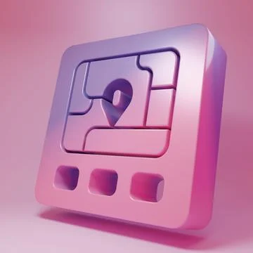 Purple-pink Gps device with map icon isolated on pink background. Minimalis.. Illustrazione stock