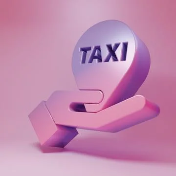 Purple-pink Hand on map pointer with taxi icon isolated on pink background... Stock Illustration