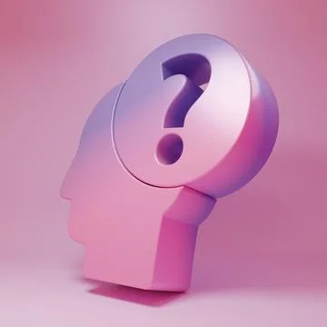 Purple-pink Human head with question mark icon isolated on pink background... Stock Illustration