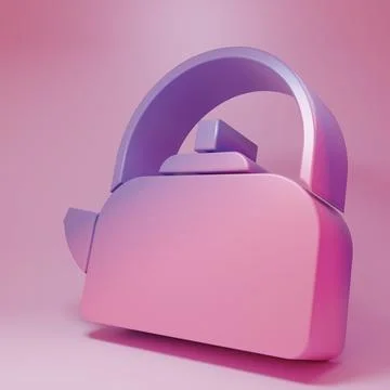 Purple-pink Kettle with handle icon isolated on pink background. Teapot ico.. Illustration