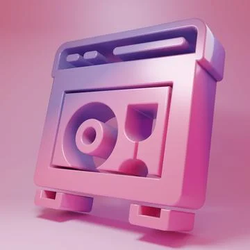 Purple-pink Kitchen dishwasher machine icon isolated on pink background. Mi.. Stock Illustration