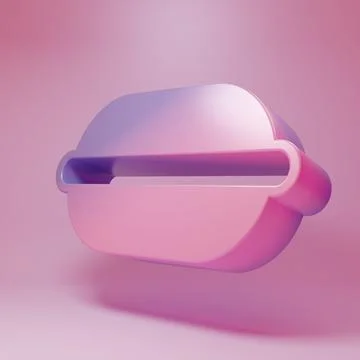 Purple-pink Macaron cookie icon isolated on pink background. Macaroon sweet.. Stock Illustration