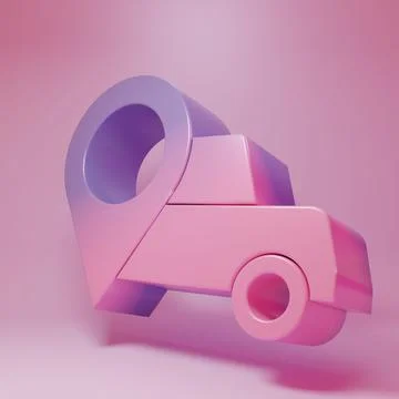 Purple-pink Map pointer with taxi icon isolated on pink background. Locatio.. Stock Illustration