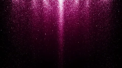 Purple pink particles falling down bright stage light beam dark background Stock Footage 327625471