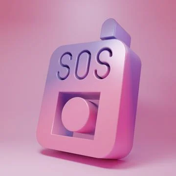 Purple-pink Press the SOS button icon isolated on pink background. Minimali.. Stock Illustration