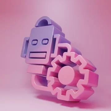 Purple-pink Robot setting icon isolated on pink background. Artificial inte.. Stock Illustration