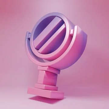 Purple-pink Round makeup mirror icon isolated on pink background. Minimalis.. 스톡 일러스트