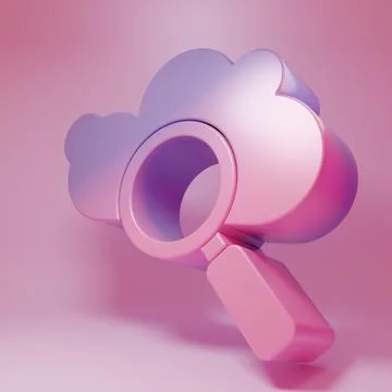 Purple-pink Search cloud computing icon isolated on pink background. Magnif.. 库存插图