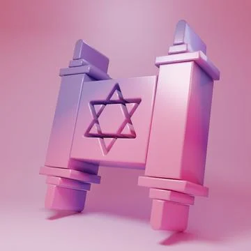 Purple-pink Torah scroll icon isolated on pink background. Jewish Torah in .. Illustrazione stock