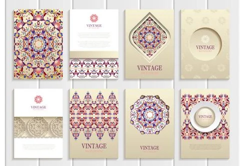 Purple, pink vintage frames, ornaments, patterns and golden backgrounds 스톡 일러스트
