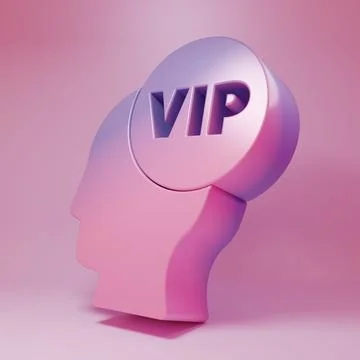 Purple-pink Vip inside human head icon isolated on pink background. Minimal.. Stock Illustration