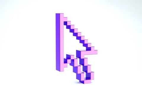 Purple Pixel arrow cursor icon isolated on white background. 3d illustration  Illustrazione stock