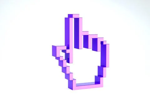 Purple Pixel hand cursor icon isolated on white background. Pointer hand curs Stock Illustration