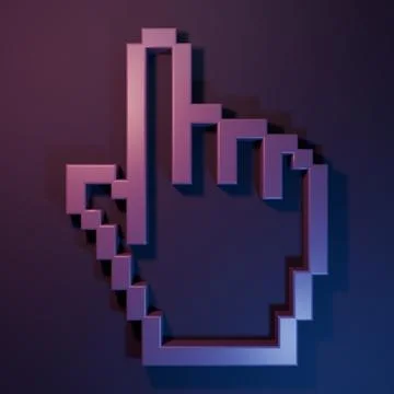 Purple Pixel hand cursor icon isolated on purple-blue background. Pointer h.. 스톡 일러스트