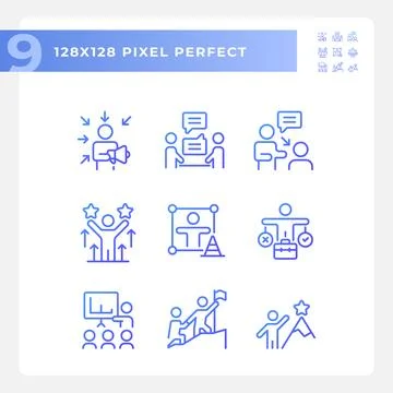 Purple pixel perfect gradient soft skills icons collection Ilustração Stock