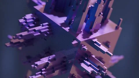 Purple pixelated cube slowly rotating and transforming, with extruding pixelated Stock Footage 311985523