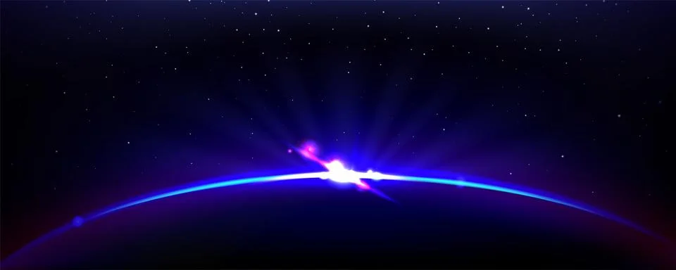 Purple planet and sun eclipse light space horizon 스톡 일러스트