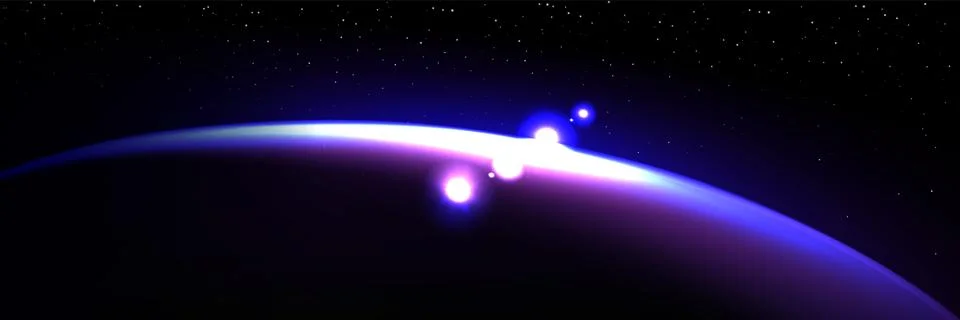 Purple planet and sun eclipse light space horizon Stock Illustration
