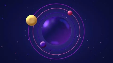 A Purple Planet In Deep Space With Three Moons. Solar System, Cartoon Space. Illustrazione stock