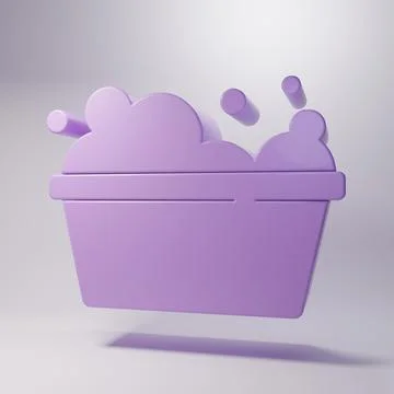 Purple Plastic basin with soap suds icon isolated on grey background. Bowl .. Stock Illustration